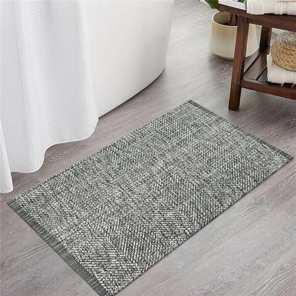 Washable Bathroom Rug, 2' x 3' Woven Entryway Rug Grey Reversible Front Door Mat - Picture 7 of 7
